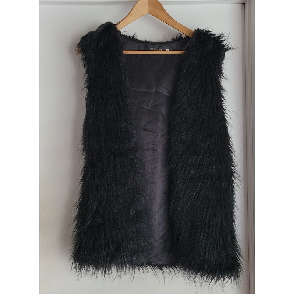 Wenxi Women Vest XL Casual Black Faux Fur Bohemian‎